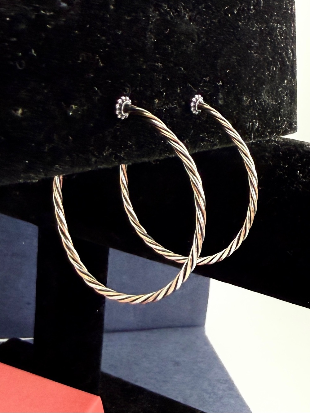JAMES AVERY Sterling Silver Bronze Twist Braid Cable Stud Hoop Earrings; RETIRED